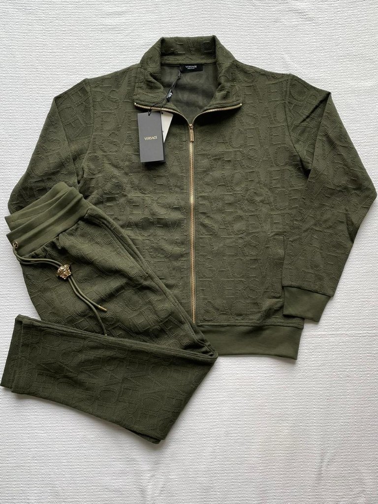 Versace Men's Green Embossed Logo Tracksuit Luxury Designer Set Xl